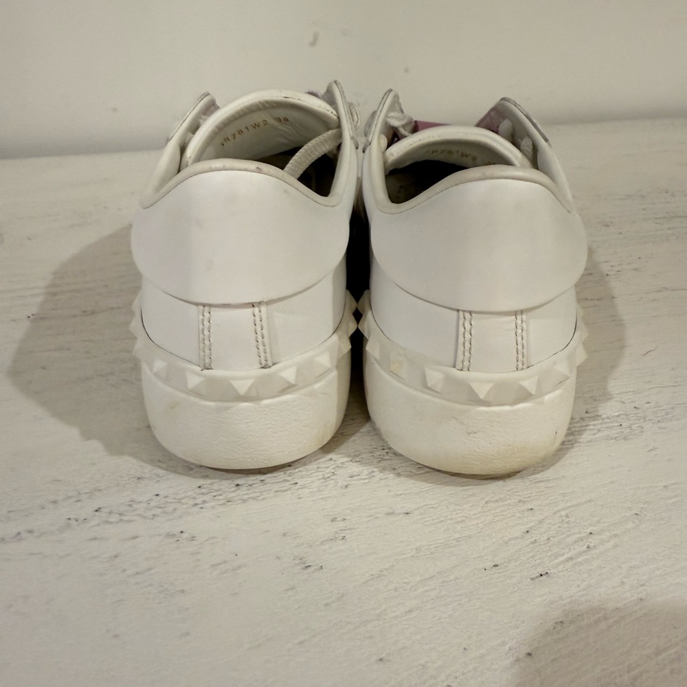 Valentino White and Pink Sneakers with Minimal Rockstuds on heel - Picture 5 of 9